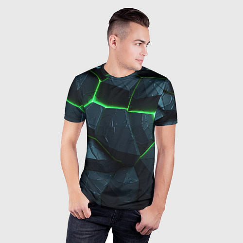 Мужская спорт-футболка Abstract dark green geometry style / 3D-принт – фото 3