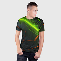 Футболка спортивная мужская Green neon abstract geometry, цвет: 3D-принт — фото 2