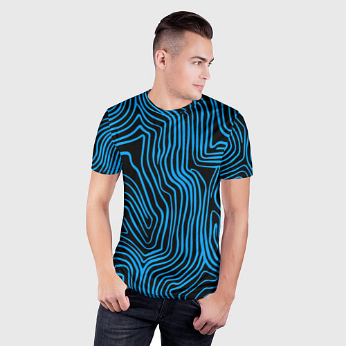 Мужская спорт-футболка Синие линии узор / 3D-принт – фото 3