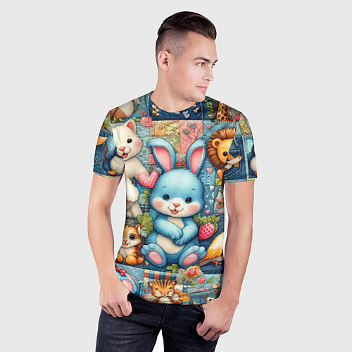 Мужская спорт-футболка Funny hare and his friends - patchwork / 3D-принт – фото 3