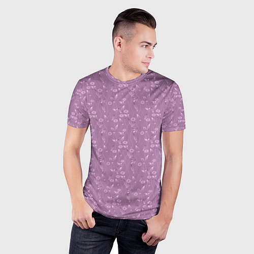 Мужская спорт-футболка Розовый сиреневый цветочный однотонный узор / 3D-принт – фото 3