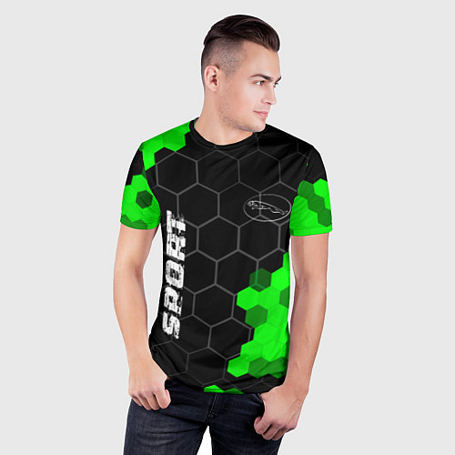 Мужская спорт-футболка Jaguar green sport hexagon / 3D-принт – фото 3