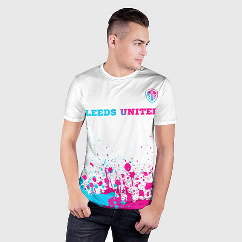 Мужская спорт-футболка Leeds United neon gradient style посередине / 3D-принт – фото 3