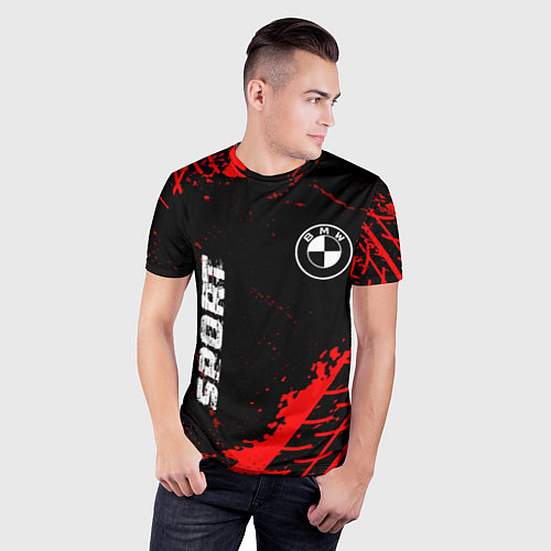 Мужская спорт-футболка BMW red sport tires / 3D-принт – фото 3