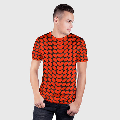 Мужская спорт-футболка Красные лепестки шестиугольники / 3D-принт – фото 3