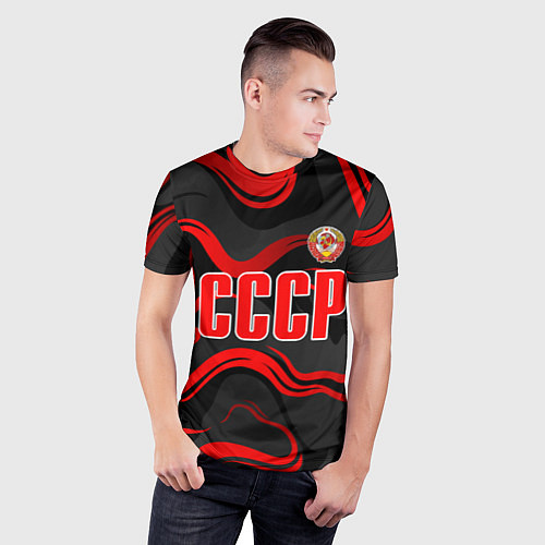 Мужская спорт-футболка СССР - red stripes / 3D-принт – фото 3