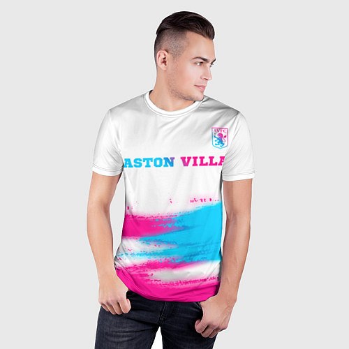 Мужская спорт-футболка Aston Villa neon gradient style посередине / 3D-принт – фото 3