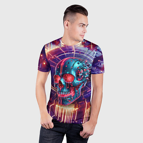 Мужская спорт-футболка Cyber art skull - steel metal / 3D-принт – фото 3