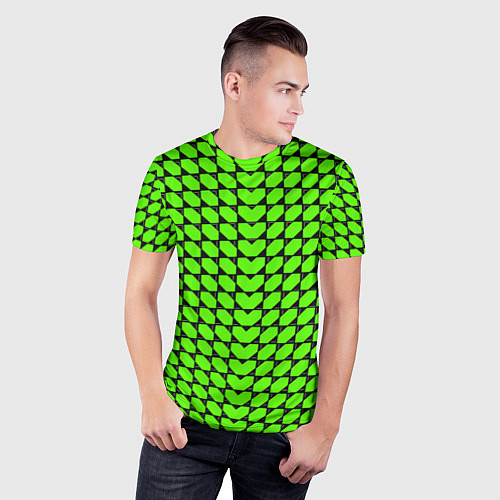Мужская спорт-футболка Зелёные лепестки шестиугольники / 3D-принт – фото 3