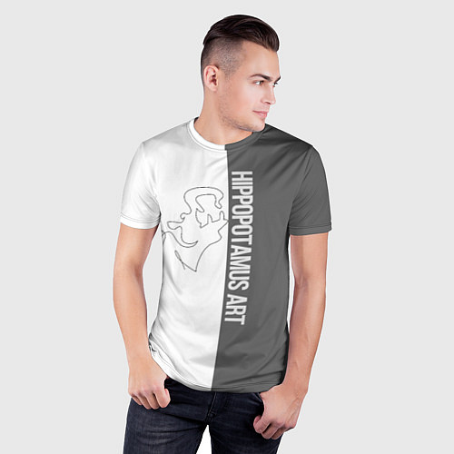 Мужская спорт-футболка Hippopotamus art / 3D-принт – фото 3