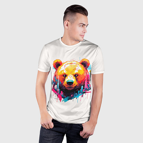 Мужская спорт-футболка Мишка в городе: голова медведя на фоне красочного / 3D-принт – фото 3