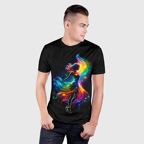 Мужская спорт-футболка Неоновая танцовщица в звездном небе / 3D-принт – фото 3