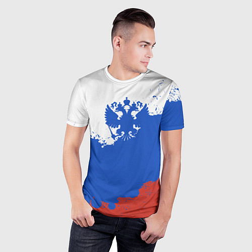 Мужская спорт-футболка Российский триколор и герб / 3D-принт – фото 3