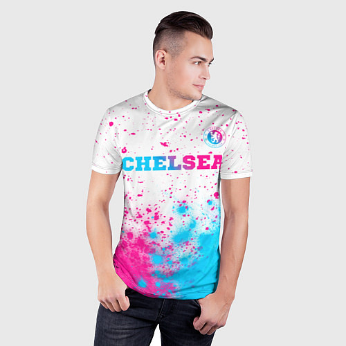 Мужская спорт-футболка Chelsea neon gradient style посередине / 3D-принт – фото 3