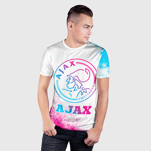 Мужская спорт-футболка Ajax neon gradient style / 3D-принт – фото 3