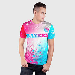 Футболка спортивная мужская Bayern neon gradient style посередине, цвет: 3D-принт — фото 2