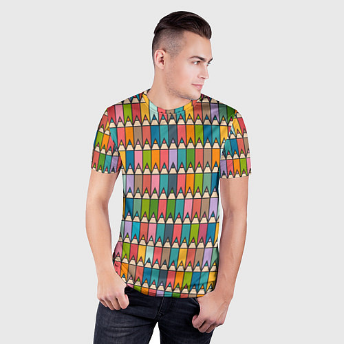 Мужская спорт-футболка Паттерн с цветными карандашами / 3D-принт – фото 3