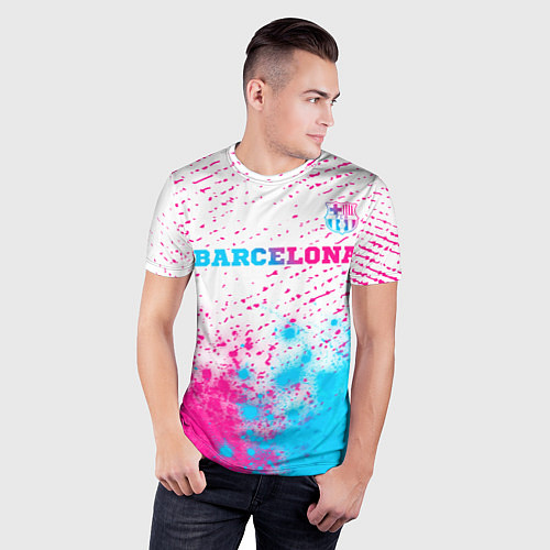 Мужская спорт-футболка Barcelona neon gradient style посередине / 3D-принт – фото 3