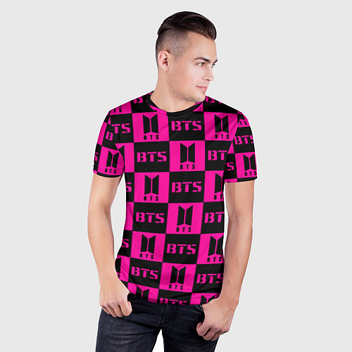 Мужская спорт-футболка BTS pattern pink logo / 3D-принт – фото 3