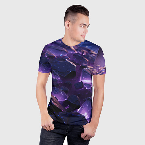 Мужская спорт-футболка Фиолетовые неоновые камни со светом / 3D-принт – фото 3