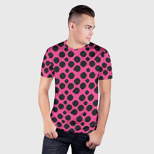 Мужская спорт-футболка Гороховый тренд черный на розовом фоне / 3D-принт – фото 3