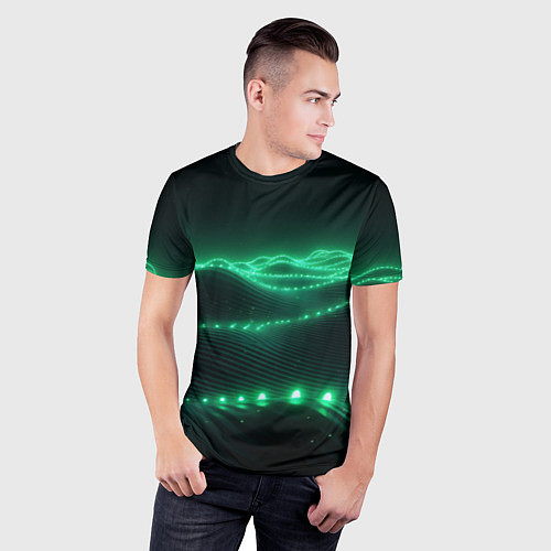 Мужская спорт-футболка Круглый зеленый мистический фон / 3D-принт – фото 3