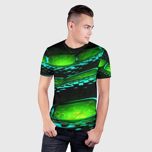 Мужская спорт-футболка Зеленая змеиная абстрактная текстура / 3D-принт – фото 3