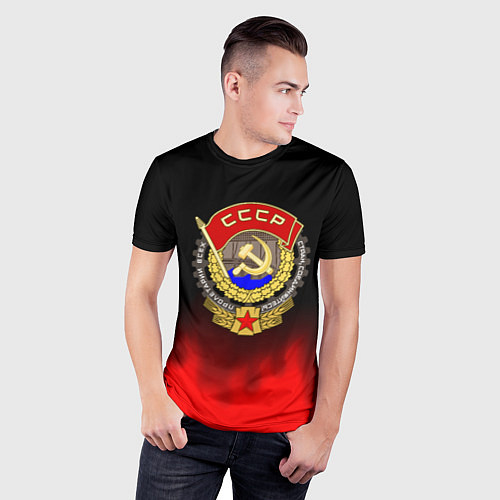 Мужская спорт-футболка СССР патриотический значок с серпом / 3D-принт – фото 3