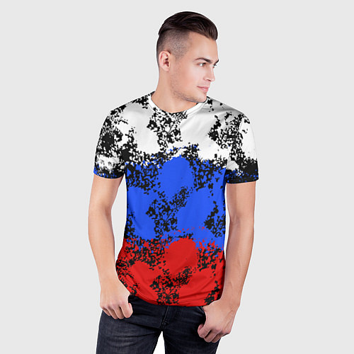 Мужская спорт-футболка Российский флаг брызги / 3D-принт – фото 3