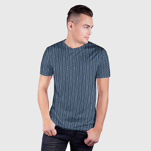 Мужская спорт-футболка Серо-синий текстурированные полосы / 3D-принт – фото 3