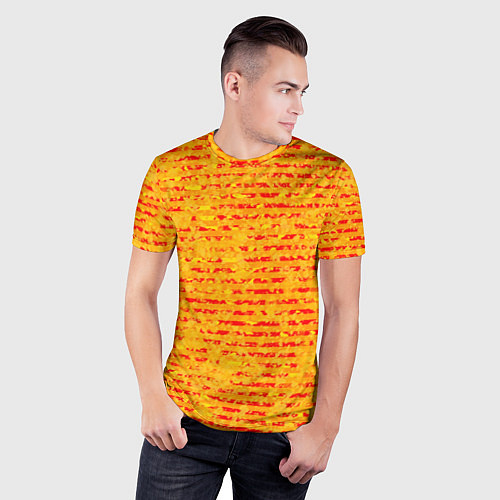 Мужская спорт-футболка Яркий красно-жёлтый абстарктный полосатый / 3D-принт – фото 3