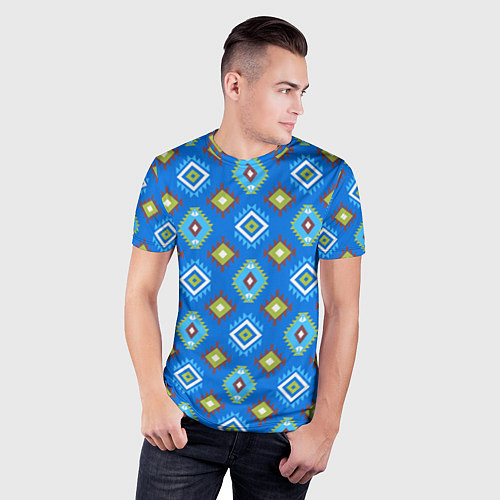 Мужская спорт-футболка Этнические ромбики на синем / 3D-принт – фото 3