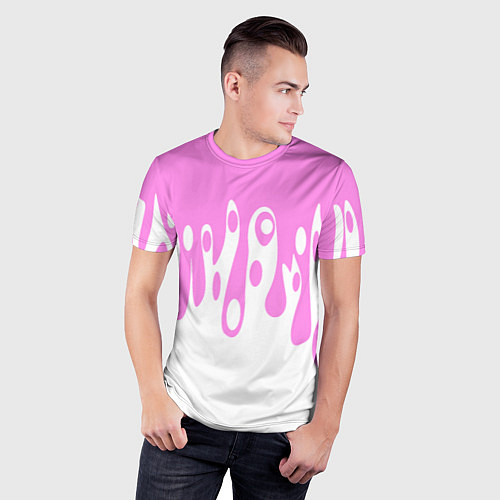 Мужская спорт-футболка Потеки розовой краски на белом / 3D-принт – фото 3