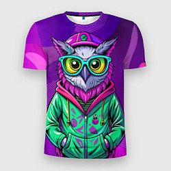 Футболка спортивная мужская Модная сова на фиолетовом, цвет: 3D-принт