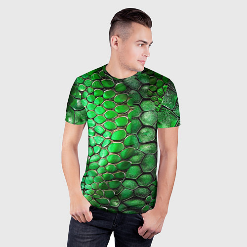 Мужская спорт-футболка Зеленая змеиная кожа / 3D-принт – фото 3