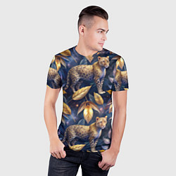 Футболка спортивная мужская Леопард с золотыми листьями паттерны, цвет: 3D-принт — фото 2