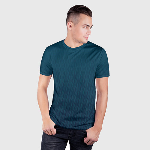 Мужская спорт-футболка Градиент тёмно-бирюзовый с волнистыми линиями / 3D-принт – фото 3