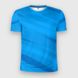 Футболка спортивная мужская Насыщенный голубой полосами, цвет: 3D-принт