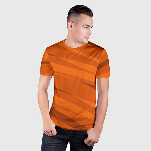 Мужская спорт-футболка Тёмный оранжевый полосами / 3D-принт – фото 3