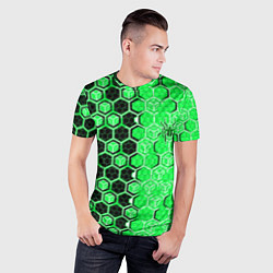 Футболка спортивная мужская Техно-киберпанк шестиугольники зелёный и чёрный с, цвет: 3D-принт — фото 2