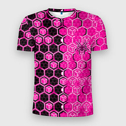 Футболка спортивная мужская Техно-киберпанк шестиугольники розовый и чёрный с, цвет: 3D-принт
