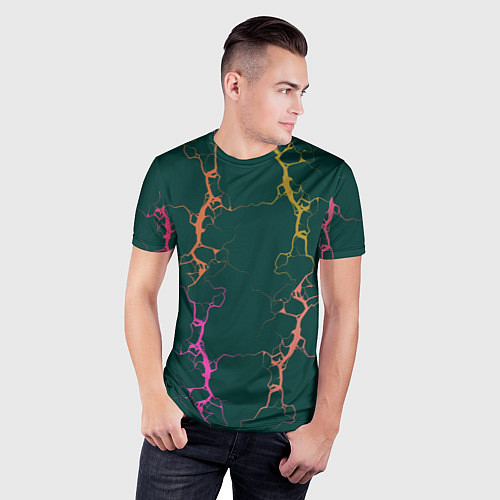 Мужская спорт-футболка Молнии на изумрудном / 3D-принт – фото 3