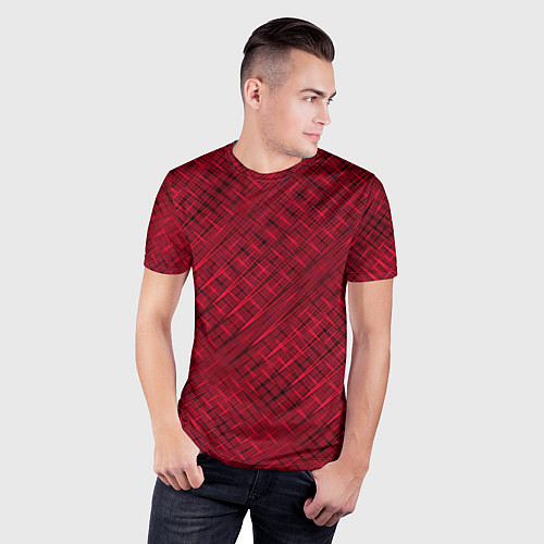 Мужская спорт-футболка Тёмно-красный однотонный текстурированный / 3D-принт – фото 3