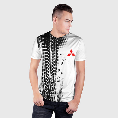 Мужская спорт-футболка Митсубиси - следы от колес / 3D-принт – фото 3
