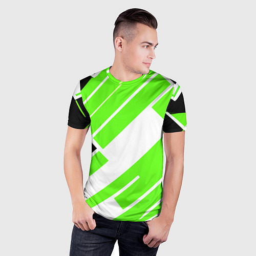 Мужская спорт-футболка Зелёные широкие линии на белом фоне / 3D-принт – фото 3