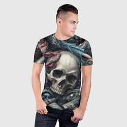 Футболка спортивная мужская Коллаж винтажный с черепом - нейроарт, цвет: 3D-принт — фото 2