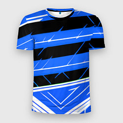 Футболка спортивная мужская Чёрно-белые полосы на синем фоне, цвет: 3D-принт