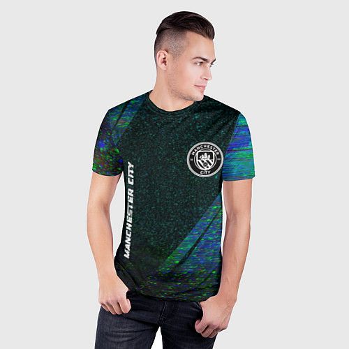 Мужская спорт-футболка Manchester City glitch blue / 3D-принт – фото 3