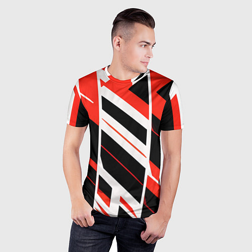 Мужская спорт-футболка Black and red stripes on a white background / 3D-принт – фото 3