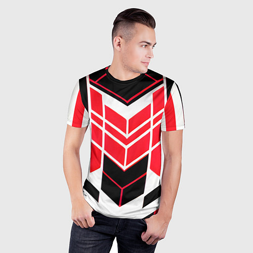 Мужская спорт-футболка Red and white lines on a black background / 3D-принт – фото 3
